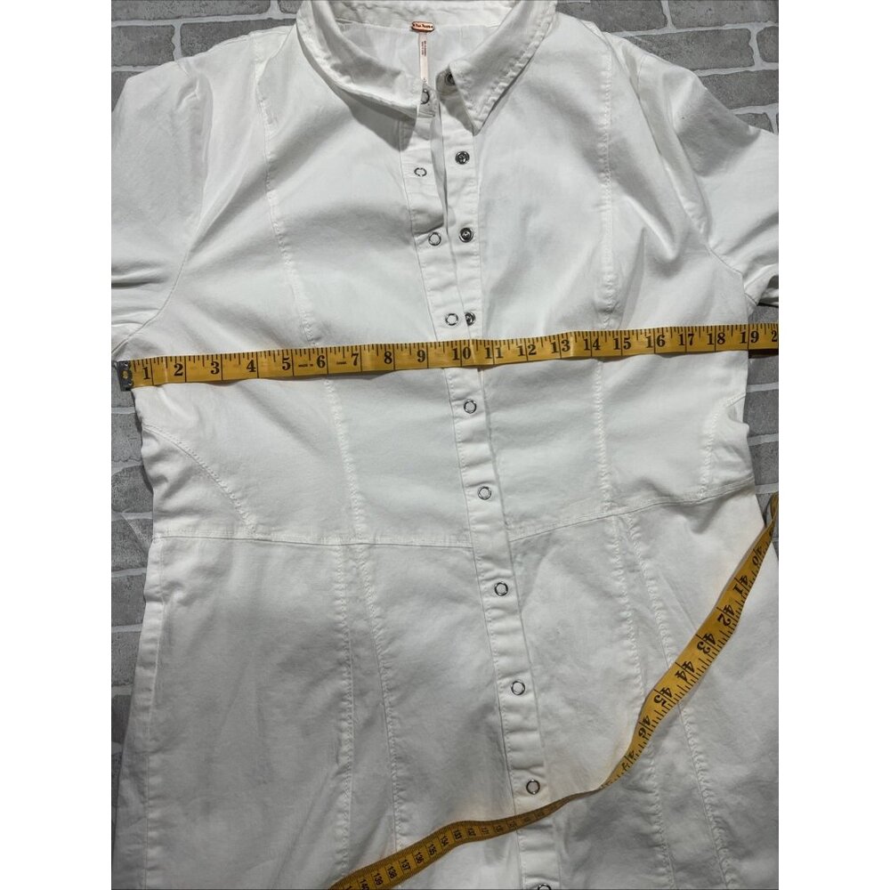 Free People Dress Womens Large White Thea Mini Snap Shirt Dress‎ Open Tunic - Picture 11 of 16